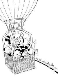 Donald, Dagobert et Rifi, Fifi et Loulou dans une montgolfière
