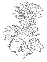 tatouage de lotus et de carpe koi