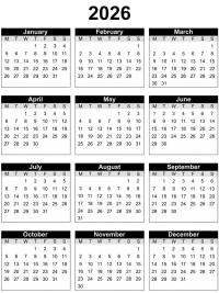 Calendrier 2026