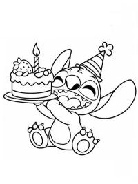 Stitch avec un gâteau