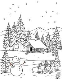 Paysage d'hiver avec bonhomme de neige