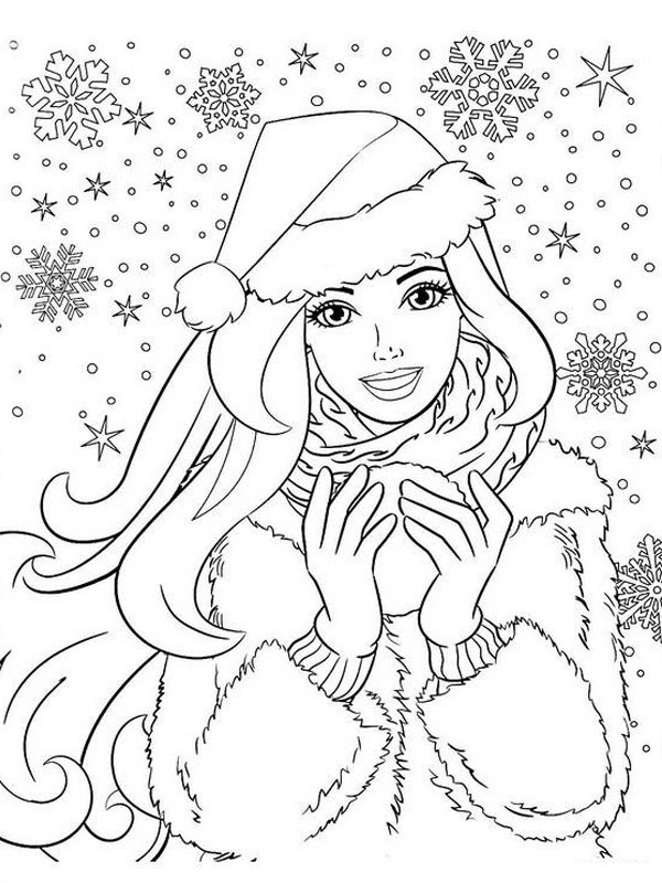 Barbie avec le bonnet du Père Noël Coloriage