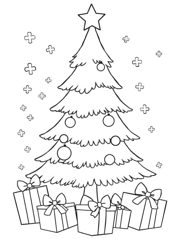 Des cadeaux sous le sapin de Noël Coloriage