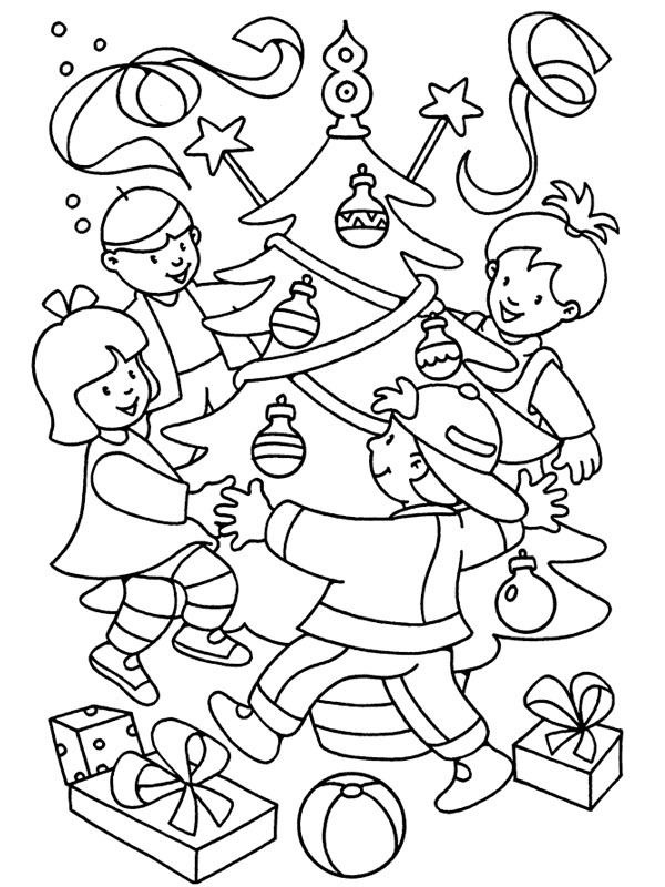 Danse autour de l'arbre de Noël Coloriage