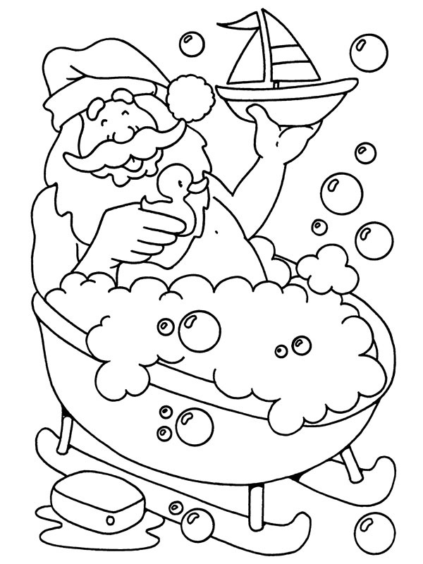 Le Père Noël dans le bain Coloriage