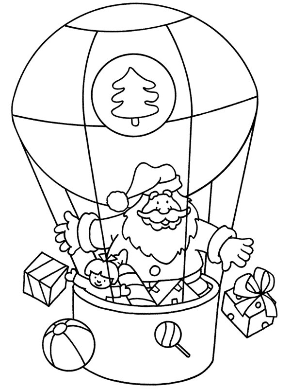 Le Père Noël dans une montgolfière Coloriage