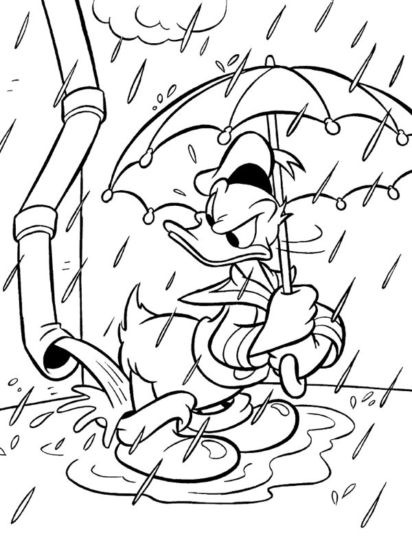 Donal Duck sous la pluie Coloriage