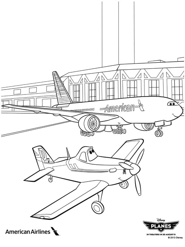 Dusty et l'avion d'American Airlines Coloriage