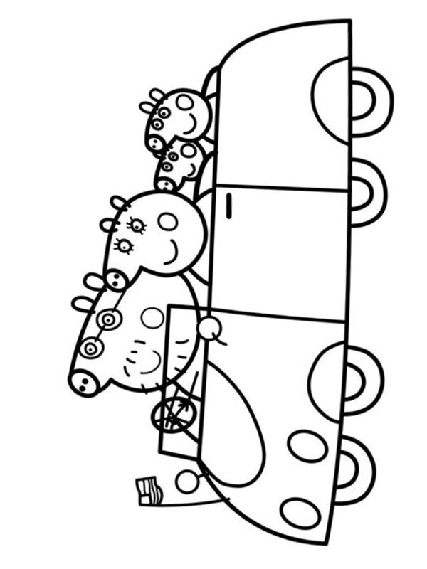 Famille Pig dans la voiture Coloriage