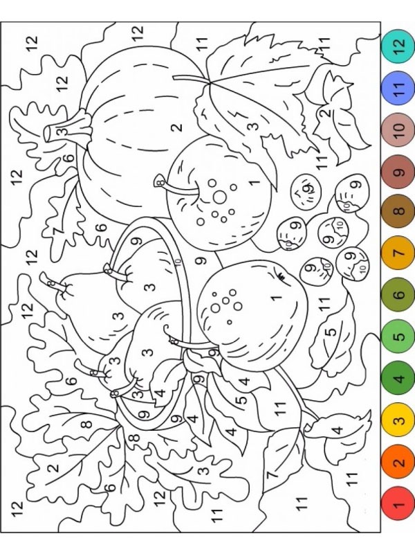 Couleur des fruits par numéro Coloriage