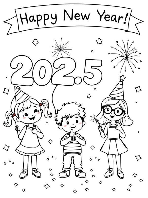 Bonne année 2025 Coloriage