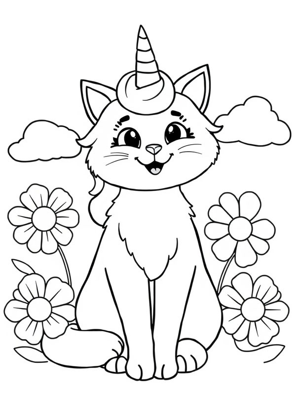 Chat licorne drôle Coloriage