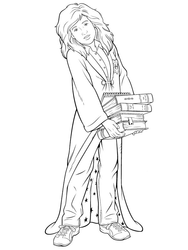 Hermione Granger avec des livres Coloriage