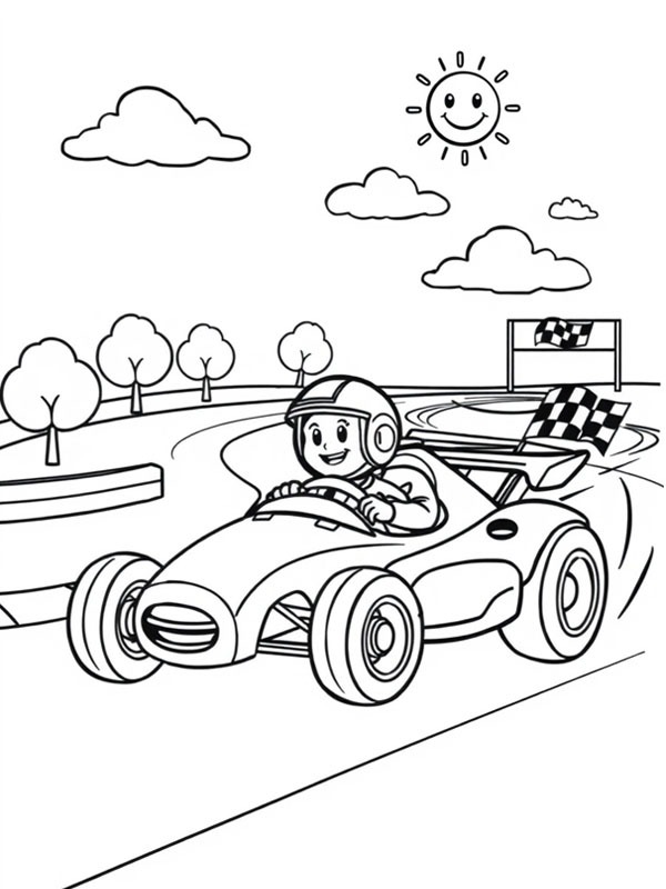 Garçon dans une voiture de course Coloriage