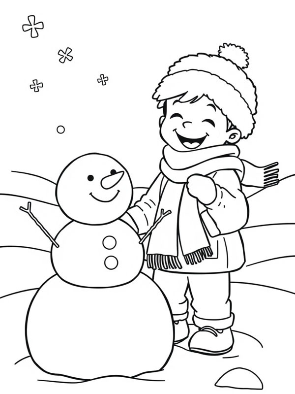 Garçon jouant dans la neige Coloriage Garçon jouant dans la neige Coloriage