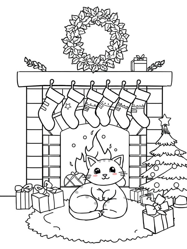 Cheminée de Noël Coloriage