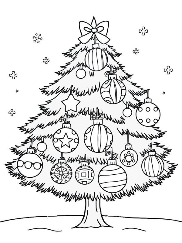 Boules de Noël dans le sapin Coloriage