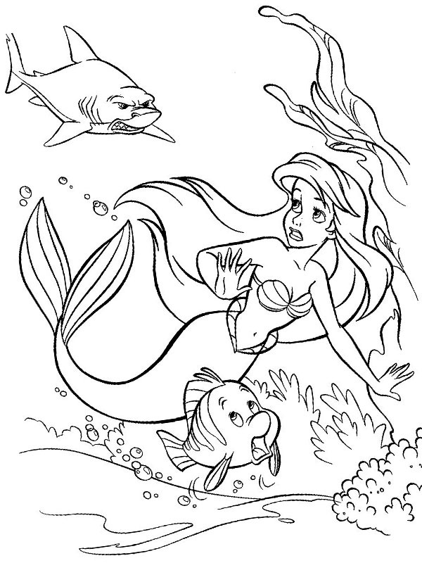 La petite sirène Ariel en danger Coloriage