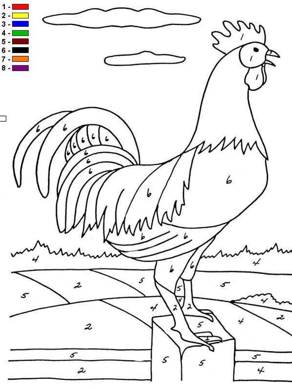 Colorie par numéro poule Coloriage