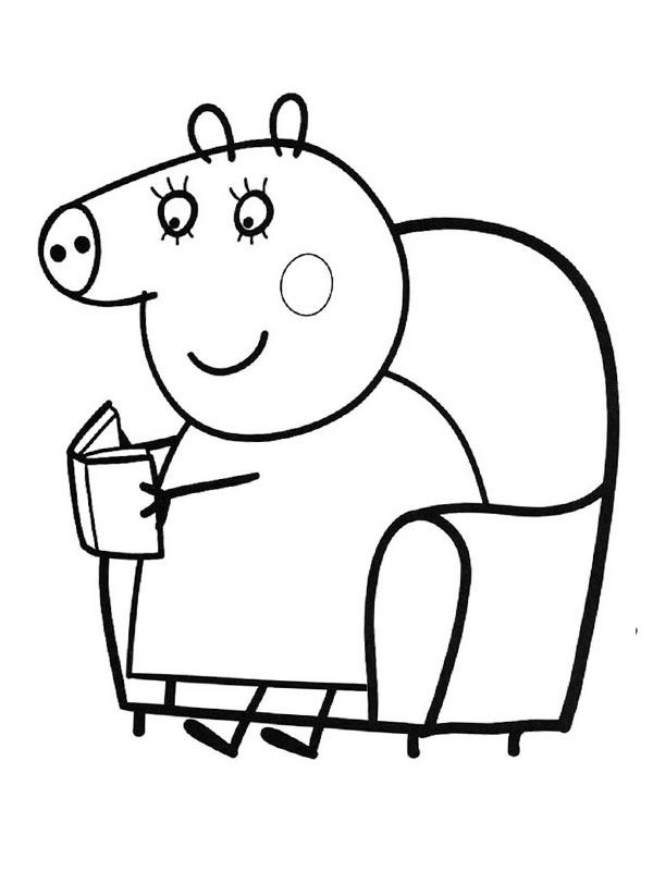 Maman Pig lit un livre Coloriage