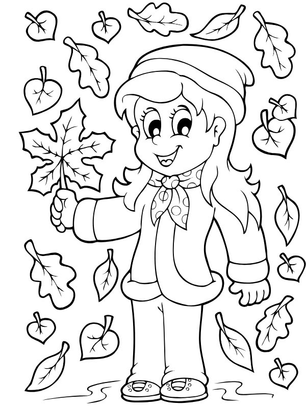 Fille avec des feuilles Coloriage