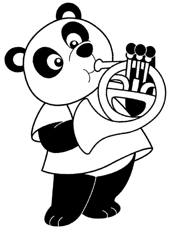 Panda joue de la trompette Coloriage