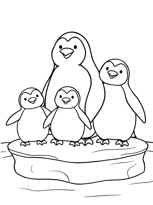 Famille Pingouin Coloriage