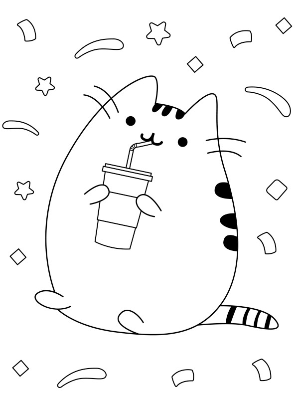 Pusheen boit un milkshake Coloriage