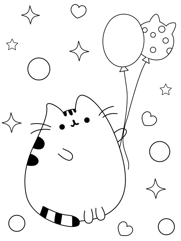 Pusheen avec des ballons Coloriage