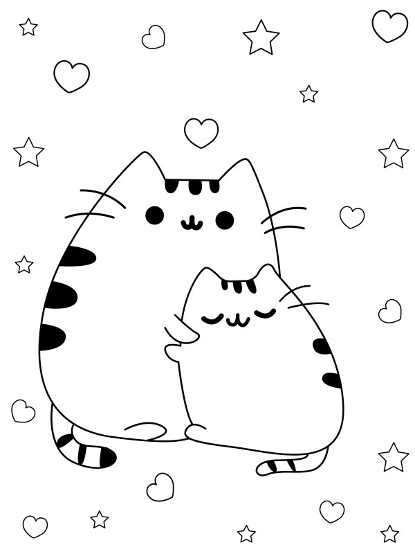 Pusheen avec un ami Coloriage