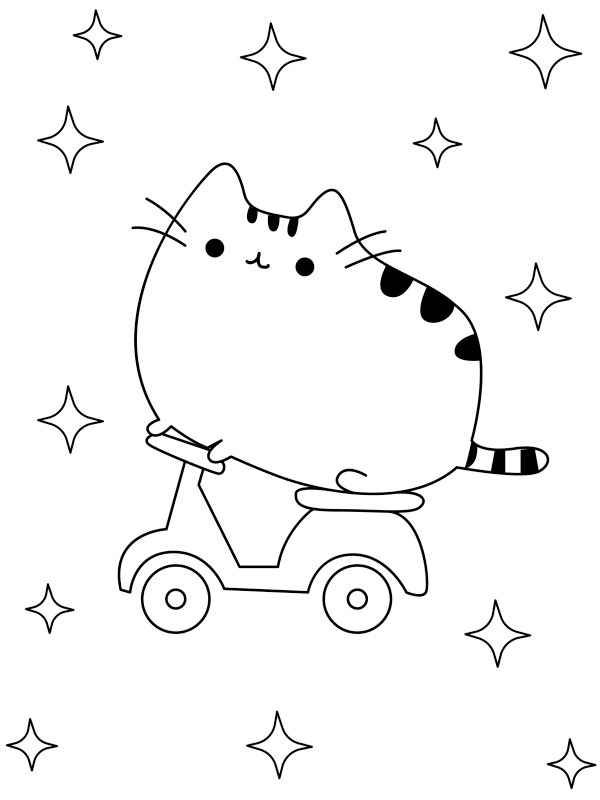 Pusheen sur un vélo Coloriage