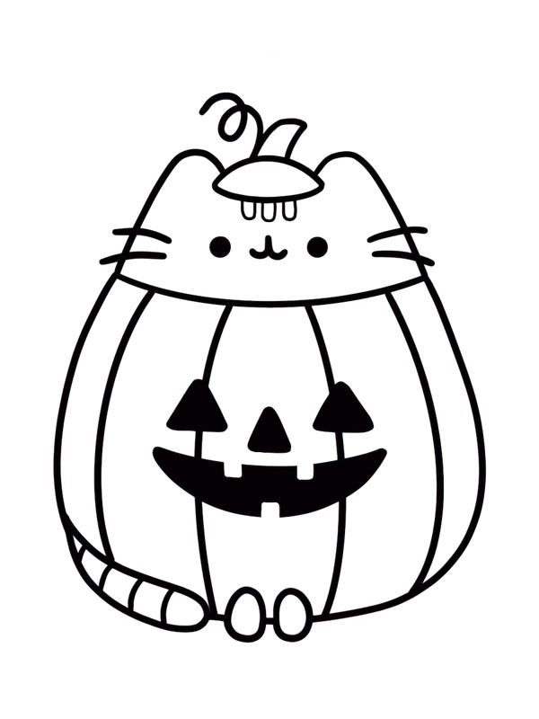 Pusheen citrouille Coloriage