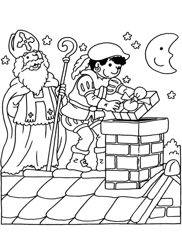 Saint-Nicolas et Père Fouettard apportent des cadeaux Coloriage