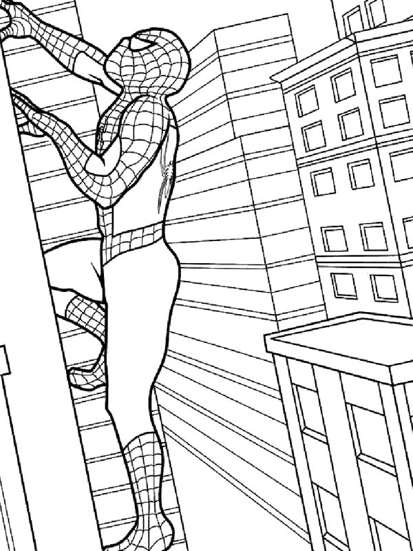 Spiderman grimpe bâtiment Coloriage