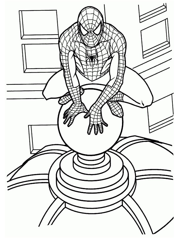 Spiderman grimpe sur le bâtiment Coloriage