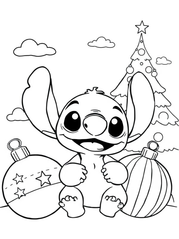 Stitch avec boules de Noël Coloriage