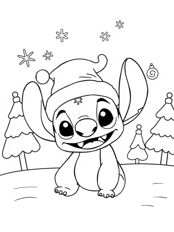 Stitch avec le bonnet du Père Noël Coloriage