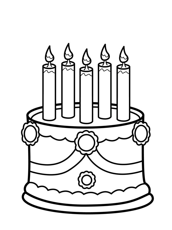 gâteau avec 5 bougies Coloriage