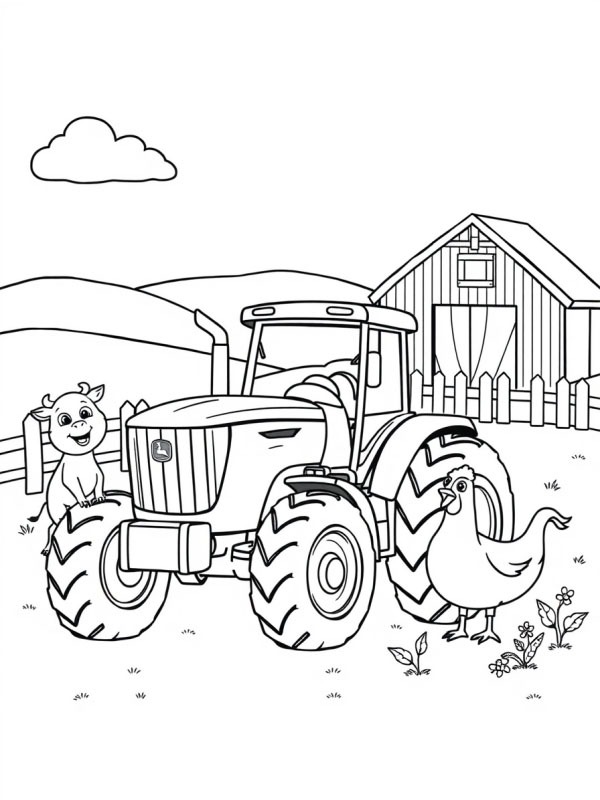 Tracteur avec animaux Coloriage