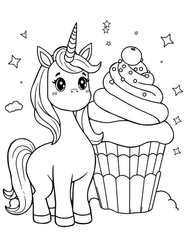 Cupcake licorne Coloriage