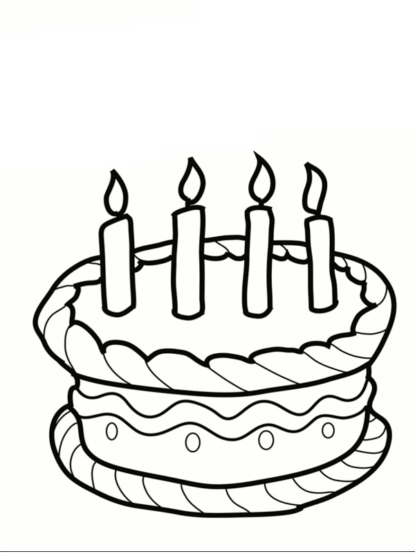 Gâteau d'anniversaire avec 4 bougies Coloriage