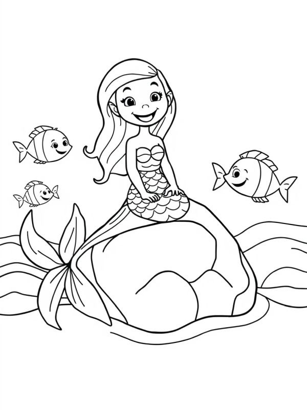 Sirène avec poisson Coloriage