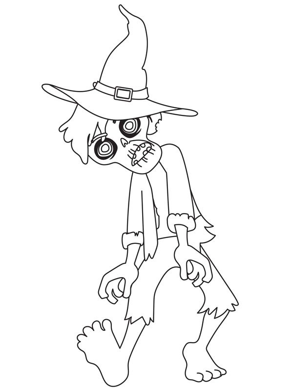 Zombie avec chapeau de sorcière Coloriage